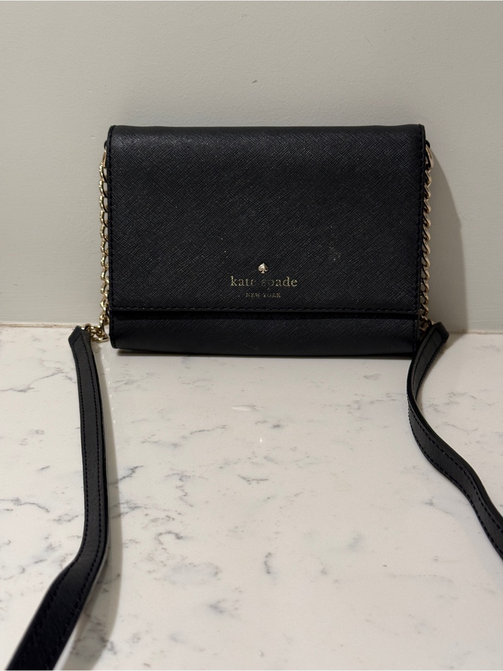 kate spade Black Saffiano Leather Chain Strap Crossbody